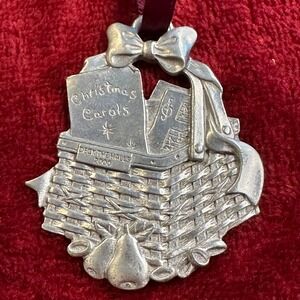 Longaberger Deck the Halls 2000 Pewter Christmas Ornament Basket Carols USA